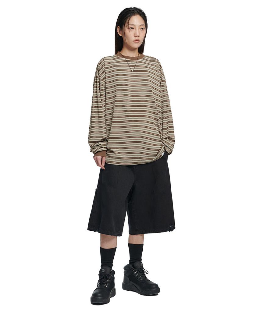 Nomaenyueol Offbeat Stripe Long Sleeve Tee - Brown