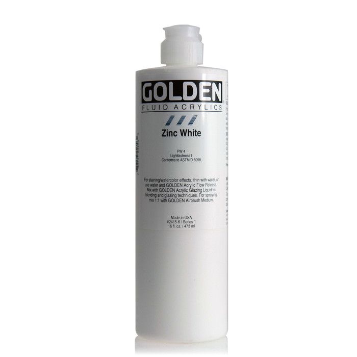 Golden : Fluid Acrylic Paint : 473ml (16oz) : Zinc White