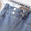 Girls' Spring/Autumn Loose Straight Leg Denim Pants with High Waist and Wide Legs for Older Children