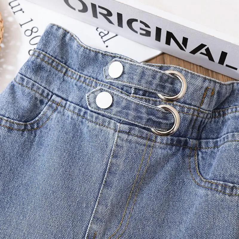 Girls' Spring/Autumn Loose Straight Leg Denim Pants with High Waist and Wide Legs for Older Children