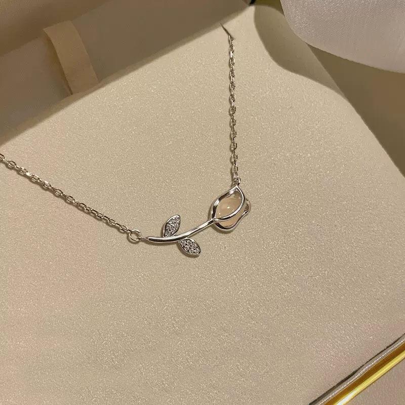 Vintage Rose Tulip Pendant Necklace Elegant Clavicle Choker For Women Party Wedding Jewelry