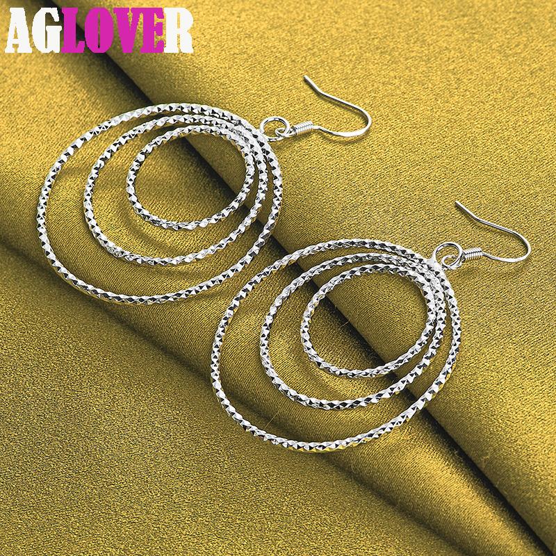 925 Sterling Silver Three Circle Pendant Earring Jewelry