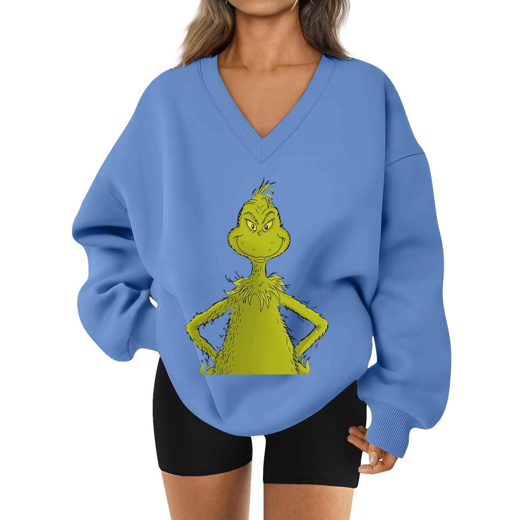 Women's Loose And Comfortable Letter V-neck Sportswear Long-sleeved Sweatshirt Daily Matching Clothes