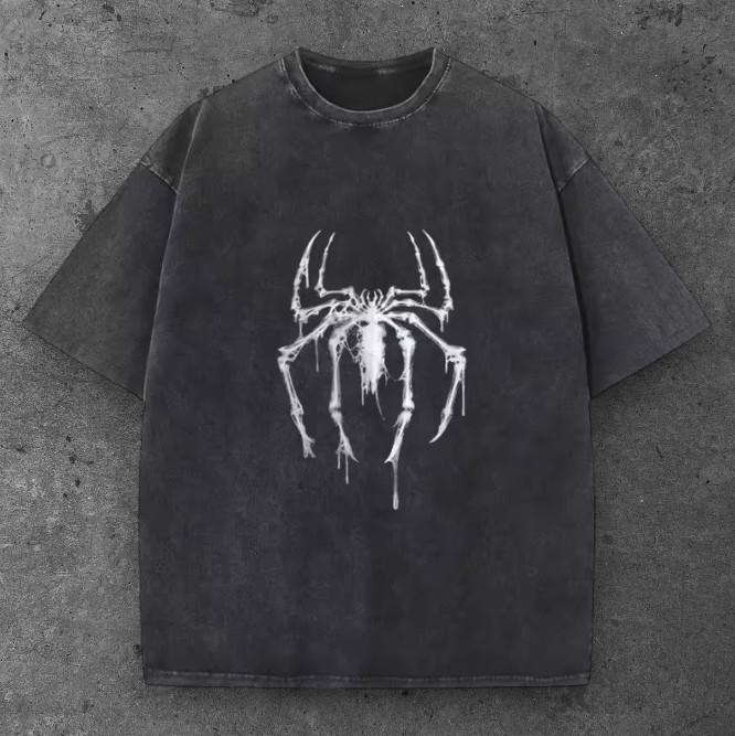 Mens Gothic Spider Graphic T Shirt Washed Black Y2K Streetwear S-3XL S разноцветный