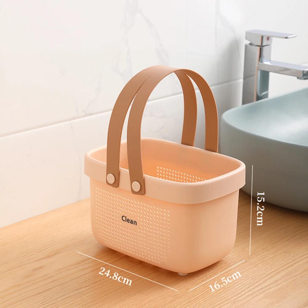 Durable Plastic Laundry Basket Large Capacity Clothes Organizer with Silicone Handle for Shower Room Bathroom Washhouse Rattan