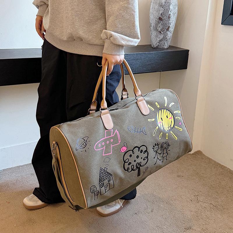 Women's Canvas Luggage Bag Large Capacity Student Dormitory Storage Bag Female Travel Boarding Handbag Carry On Bag