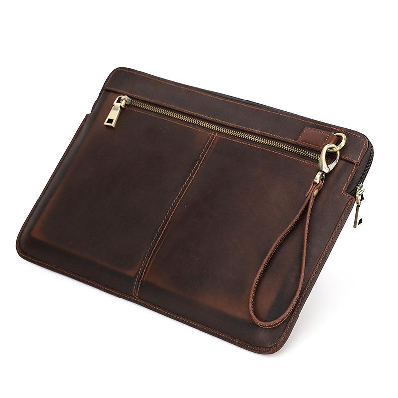 Genuine Leather Laptop Sleeve For MacBook Pro 14 Large Inner Pocket Shockproof