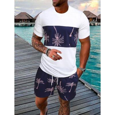 Set da Uomo a Maniche Corte con Pantaloncini Stile Resort sulla Spiaggia T-shirt alla Moda e Pantaloncini con Coulisse Set Casual Hawaiano da Uomo 2 Pezzi