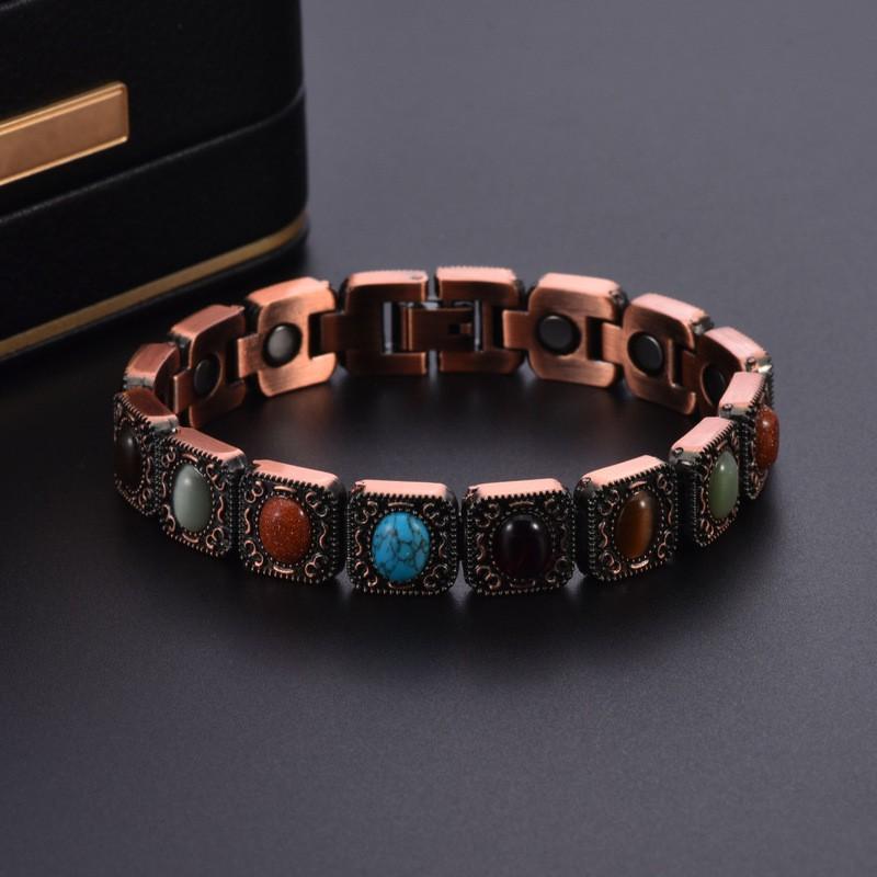 Adjustable Turquoise-Style Alloy Magnetic Bracelet Women Vintage Geometric Design Anti-Fatigue Therapy Jewelry