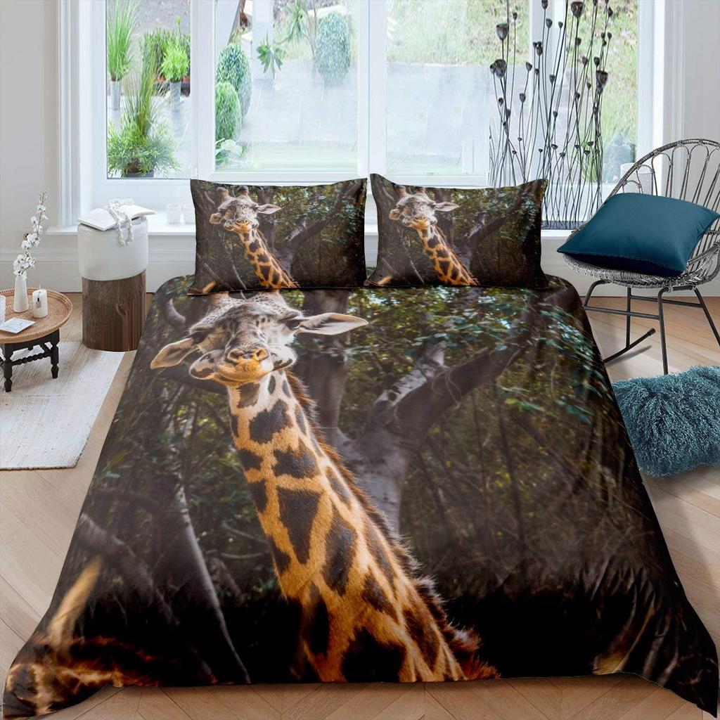 Cute Giraffe Animal Cartoon 3D Printed Bedding Set Cozy Duvet Cover King Queen Twin Size Birthday Gift Adult Kid Room Decoration