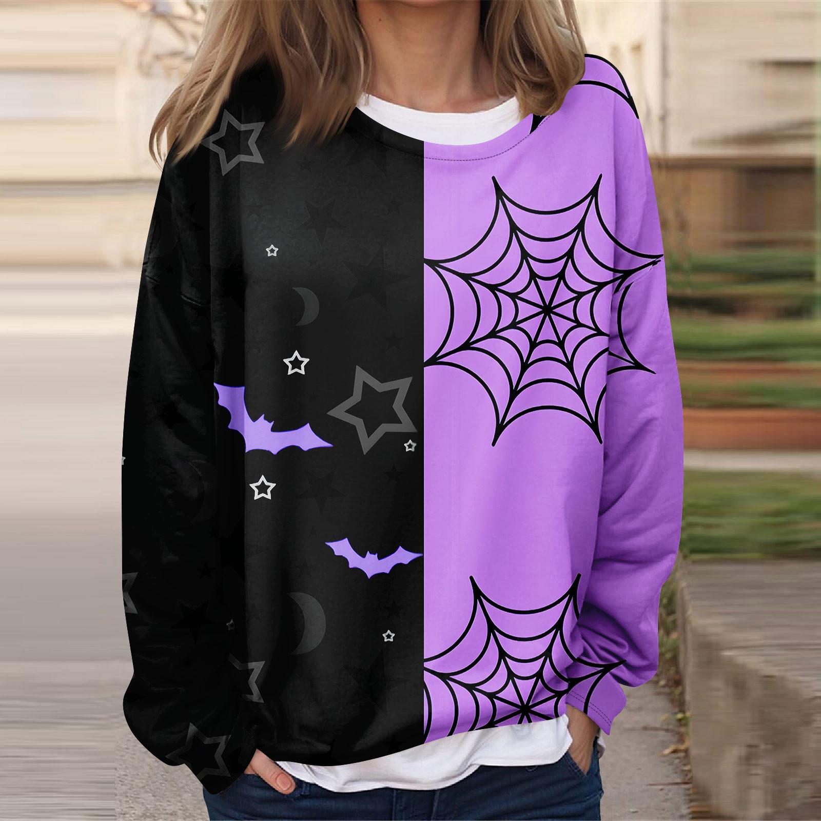 Женская повседневная мода Хэллоуин принтованный длинный рукав O-образный вырез толстовка — фото 7