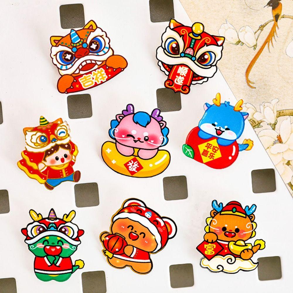 Loong Acrylic Spring Festival Pin Dancing Lion New Year Badge Jewelry Chinese Style Pin  Unisex