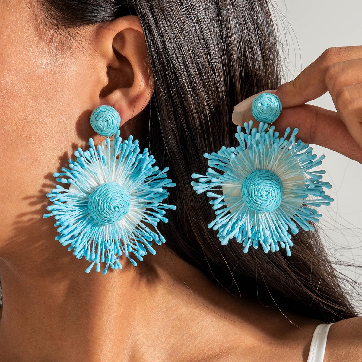 

Летние свежие красочные серьги с цветами, морскими звездами, рафией и жемчугом для женских украшений, для пляжного отдыха, модные