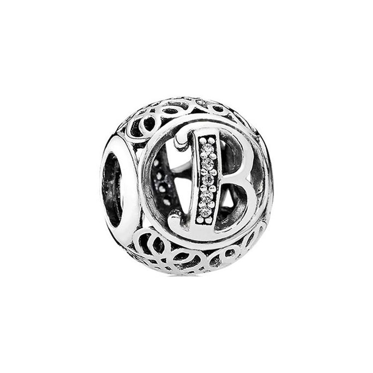 Pandora Vintage B Letter Silver Bead Women Jewelry 791846CZ Silver,F