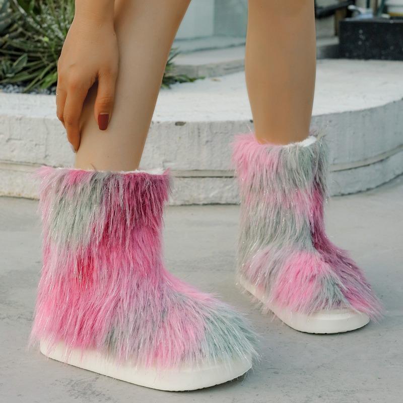 Damen Florale Fleece Mittelhohe Schneestiefel, Plüsch Warme Winterschuhe, Große Größen Herbstschuhe