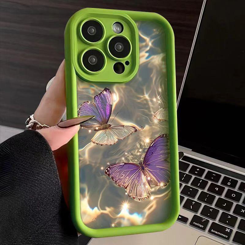 Water Ripple Purple Butterfly Case for Apple iPhone 17 Air, New Model, iPhone 16, 15 Pro, Beautiful Design, Drop Protection
