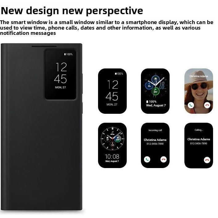 Funda Cartera de Cuero tipo Flip para Samsung Galaxy S23 Ultra con Ventana Inteligente para Uso de Negocios y Moda