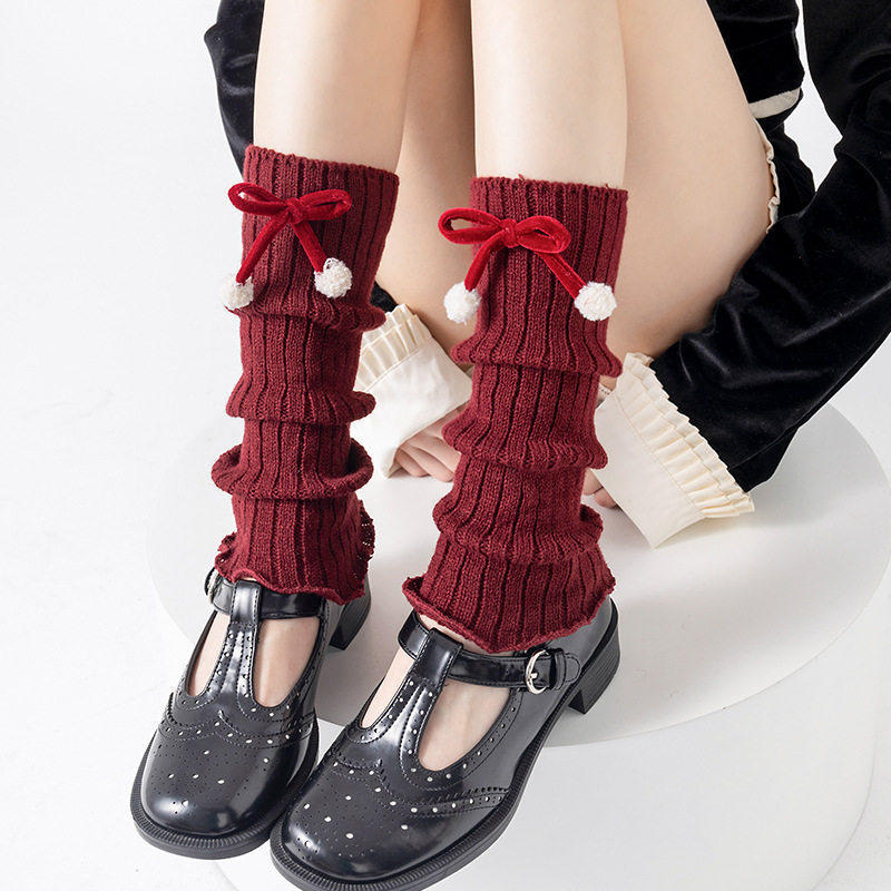 Autumn And Winter Stacking Socks Cover Women'S Knitted Warm New Year Atmosphere Tube Leg Guards Leg Cover Sweet Butterfly Boneless Calf Socks