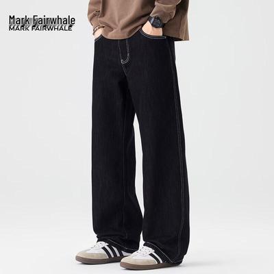 Mark Fairwhale Men's American Retro Loose Straight-Leg Black Denim Jeans