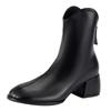 Coarse heel short women's leather boots autumn and winter new rear zipper women's large size V-mouth fashion women's boots