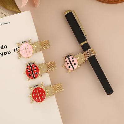 Metal Spring Pen Clips Bookmark Pencil Holder Cute Ladybug Pen Holder  for Notebook Journal
