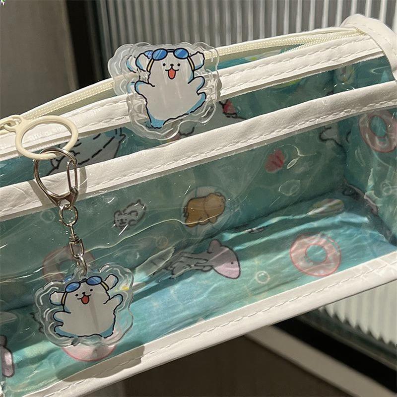 Swimming Line Puppy Double-layer Pencil Case Transparent Love Wind Double-layer Large-capacity Student Stationery Storage Pencil Case