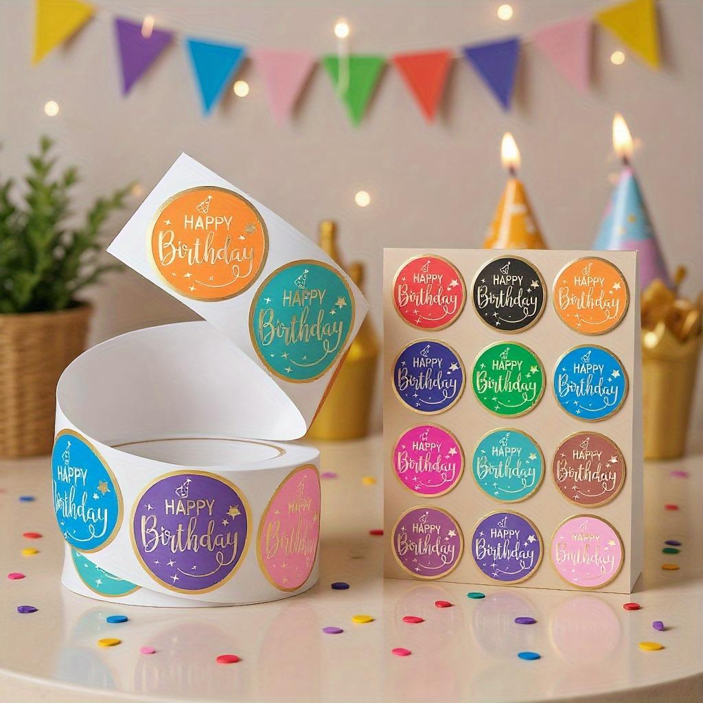 500pcs stickers per roll, Happy Birthday stickers,12 assorted colors, 2.54 cm diameter,perfect for family parties, gift sealing