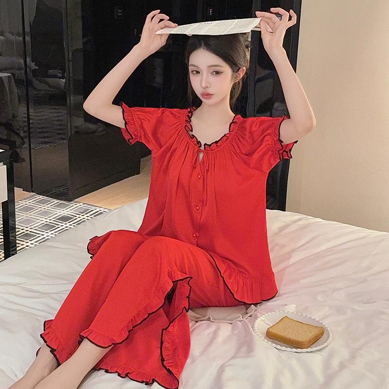 Ice Silk French Sweetheart Pajama Set - Short Sleeve, One-Shoulder, Women's Summer Loungewear