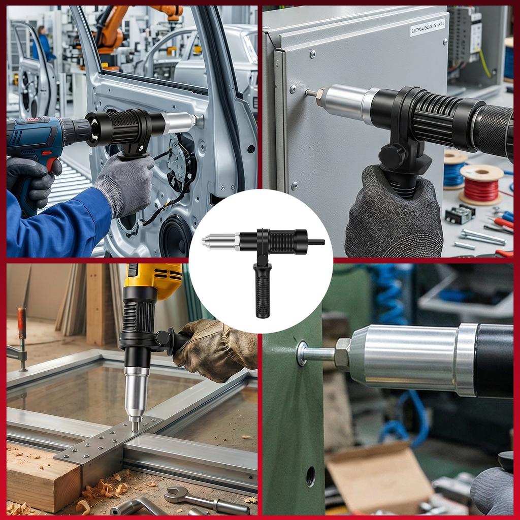 Pop Rivet Gun Adapter Kit Rivet Drill Attachment with 4 Rivets Heads 2.4mm 3.2mm 4.0mm 4.8mm Cordless Electric Drill Riveter Ins