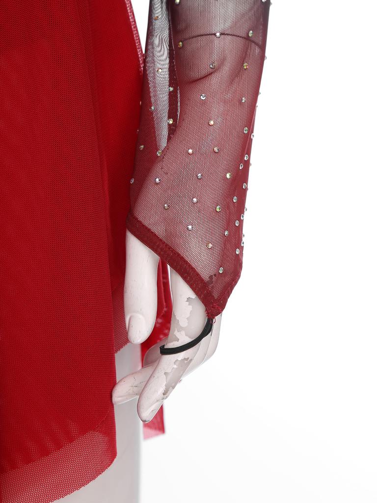 Womens Figure Skating Costume Sparkly Rhinestones Mesh Patchwork Built In Briefs Gradient Color Dresses