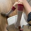 Autumn and Winter Calf Socks, Women's Retro and High-intelligence Style, Color-blocked Fine Check Checkered Knee-length Socks