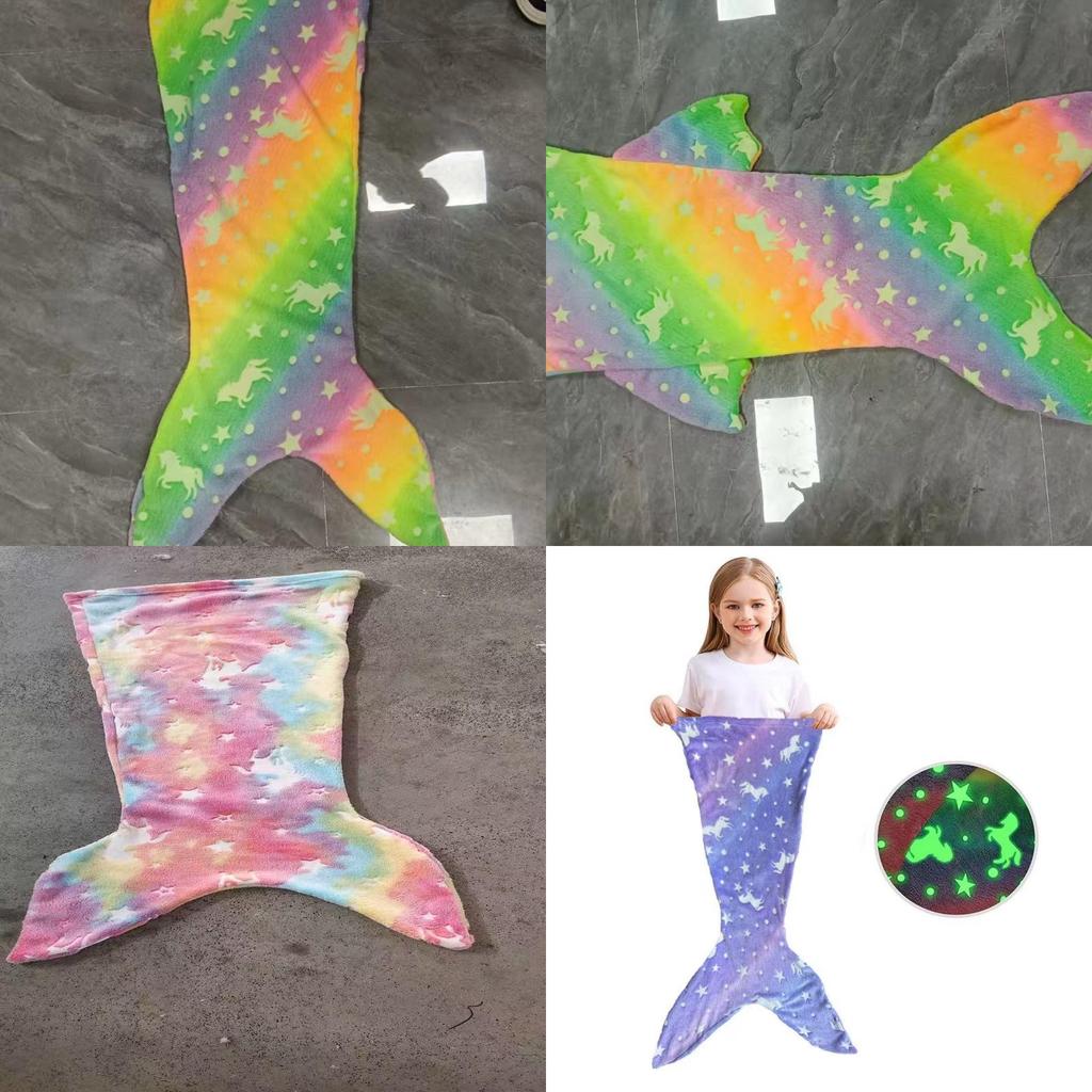 Glow In The Dark Modern Fleece Blanket For Kids With Cartoon Mermaid Stars And Sleepytime Warmth