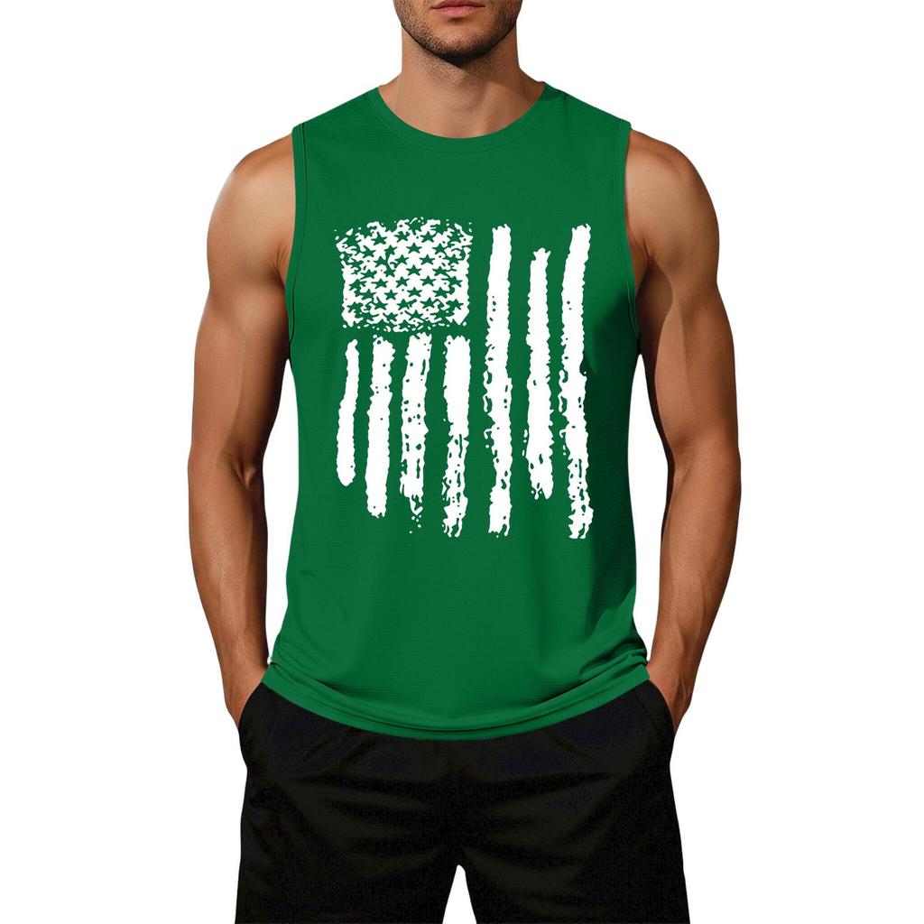 Men's Loose Fit Casual Sleeveless Top Flag Print Graphic Tank Top Lightweight Summer Shirt
