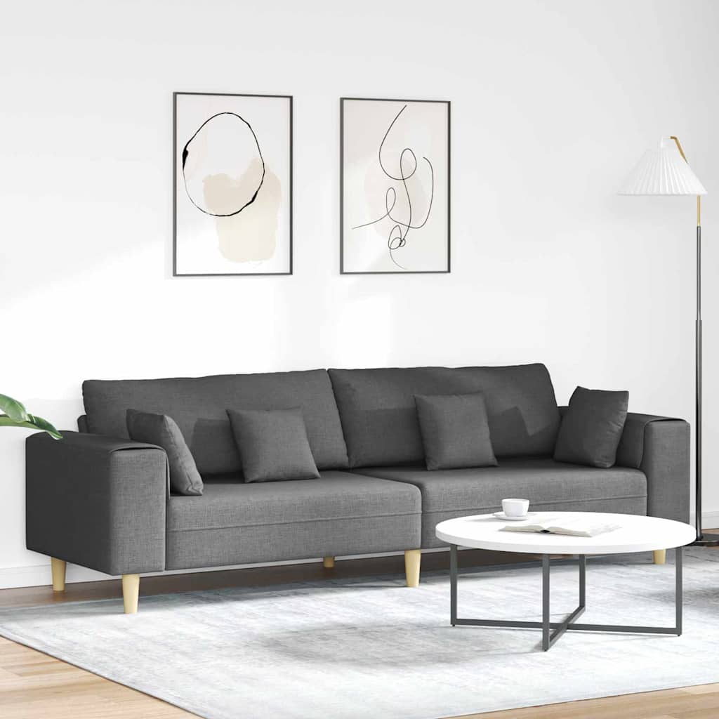 Dark Grey 250 X 77 X 76 Cm Fabric Sofa with Cushions