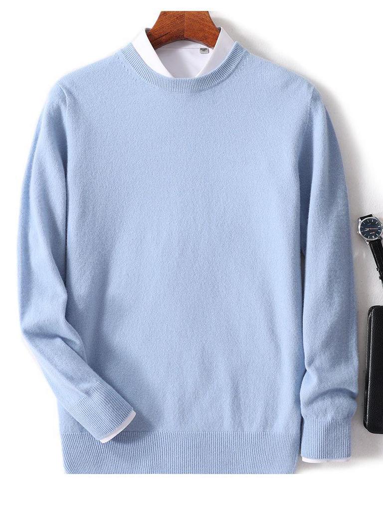 Men's 100% Pure Wool Cashmere Crew Neck Sweater for Autumn and Winter