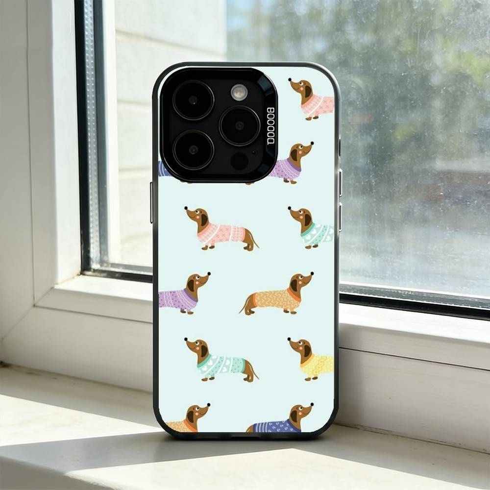 Cute Dachshund Sausage D-Dog Phone Case For iPhone 17,16,15,14,13,12,11 Plus,Pro Max,XS,Colored Silver Plated Inside Cover