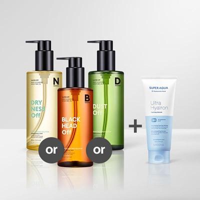 Очищаюча олія Super Off 305 мл (Від чорних крапок, від сухості, від пилу) + Набір піни для вмивання Super Aqua Ultra Hyalon (3 варіанти)
