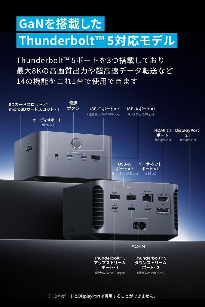 Anker Prime Docking Station Thunderbolt with USB PD up to 140W upstream GaN power 120Gbps data up to 8K cooling audio Thunderbolt PC (14-in-1, 8K, 5)
