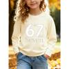 Unisex Kids Red Crewneck Sweatshirt For 4-12 Girls Pearl Rhinestone Outline Number 67 Elegant Script Text Print Soft Fleece Long Sleeve Pullover
