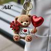 Heart Balloon Hanging Decoration Teddy Bear Ornament, Holding Red Rose Bouquet Decoration, Ornament Car Rearview Mirror 2D Flat Acrylic
