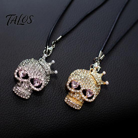 Halloween Auto Ornament Bling Skull Car Hanging Accessories, Rhinestone Head Rear Metal Charm View Mirror Charm, Gothic for Interior Decoration