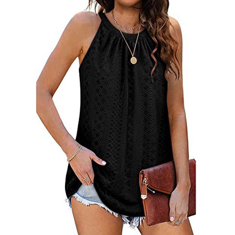 

Женская майка-топ свободного кроя с высоким воротником, без рукавов, повседневная летняя рубашка на бретелях 3XL чёрный