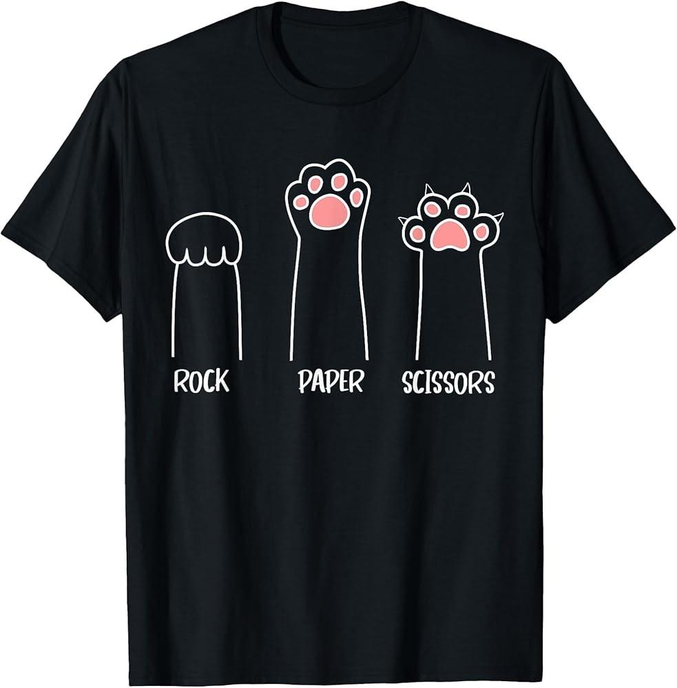 Rock Paper Scissors Hand Game Cute Paw Funny Cat T-Shirt M