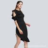 Women's Autumn and Winter New Evening Dress Flying Sleeve Off -the -shoulder Ruffled Side Dress