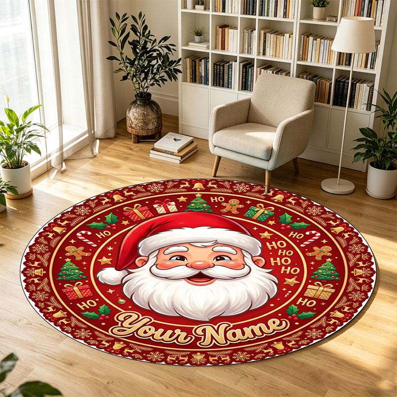 Christmas (45) Theme Circular Crystal Velvet Carpet Customized Name & Text Round Soft Floor Rug For Living Room Bedroom Decor