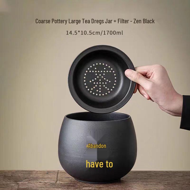 Large Ceramic Tea Waste Jar with Filter - Desktop Trash Can for Tea Dregs & Water Disposal