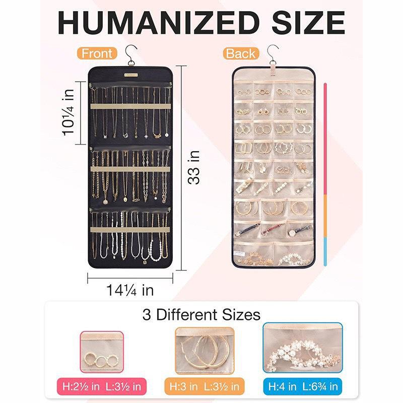 Doppelseitiger faltbarer Hänge-Schmuckorganizer mit Metallhaken, PVC-Antioxidation, geeignet für Ohrringe, Halsketten und Ringe