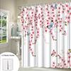 1pc Pink Sakura Butterfly Shower Curtain - White with Pink and Blue Floral Pattern, Polyester Fabric, Machine Washable
