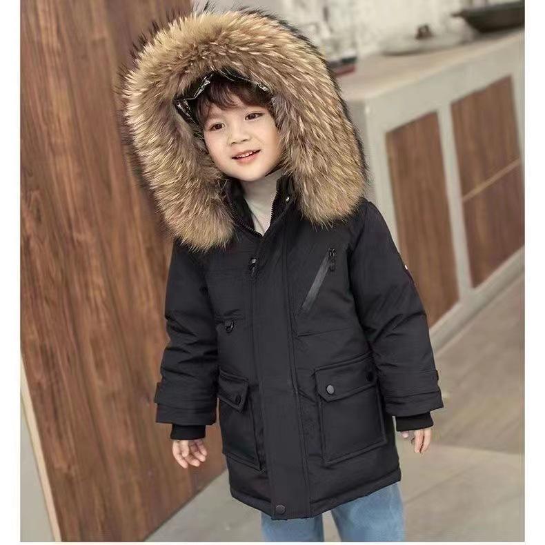 Kids' Winter Cotton Jacket with Fur Collar - Boys' Thickened Coat