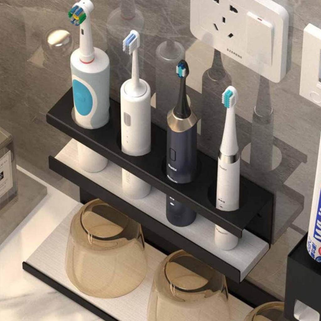 1pc Toothbrush Holder Stand  Toothbrush Holder For Bathroom With Diatom Mud Base 4-Hole Bathroom Organizer Multifunctional T